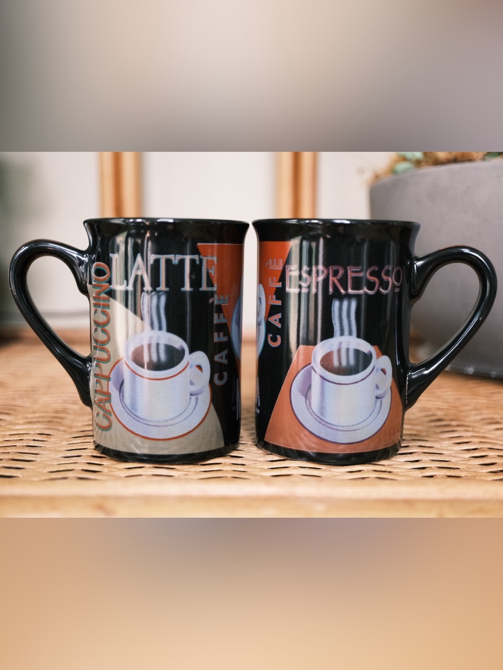 Vintage Basilica Coffeehouse Mug Set – Cappuccino, Latte & Espresso Design (2)
